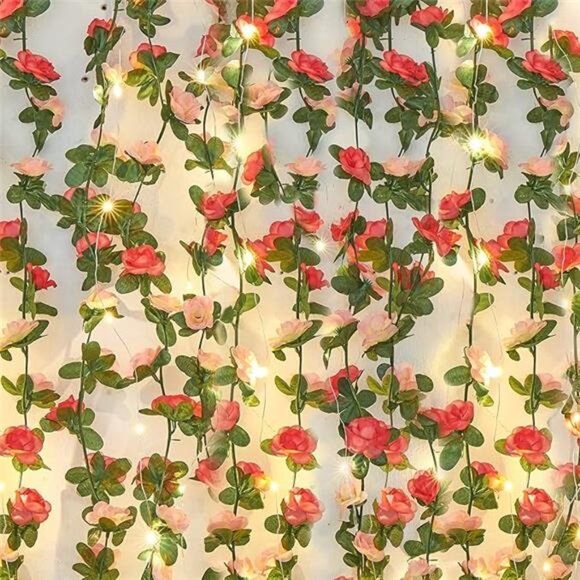 Flower Garland with LED Lights Rose Vine 16.5Ft Wedding Room Party Home Decor - Picture 7 of 7